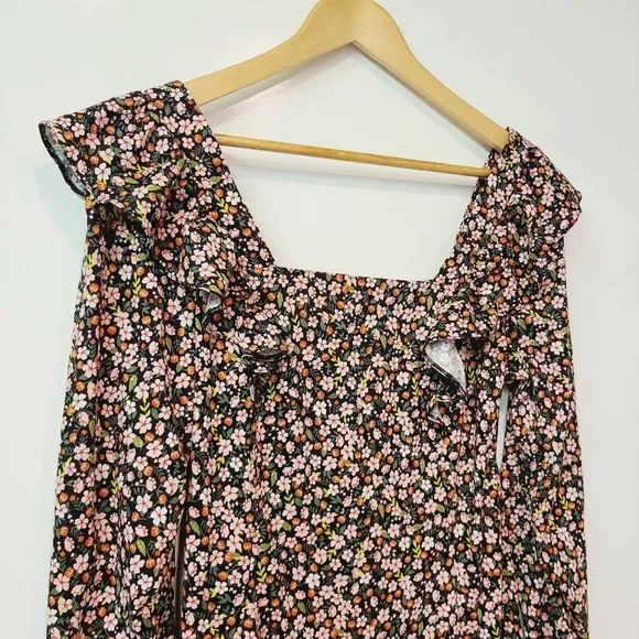ASOS Design Long Sleeve Ruffle Floral Mini Dress Sz 8 - Picture 2 of 6